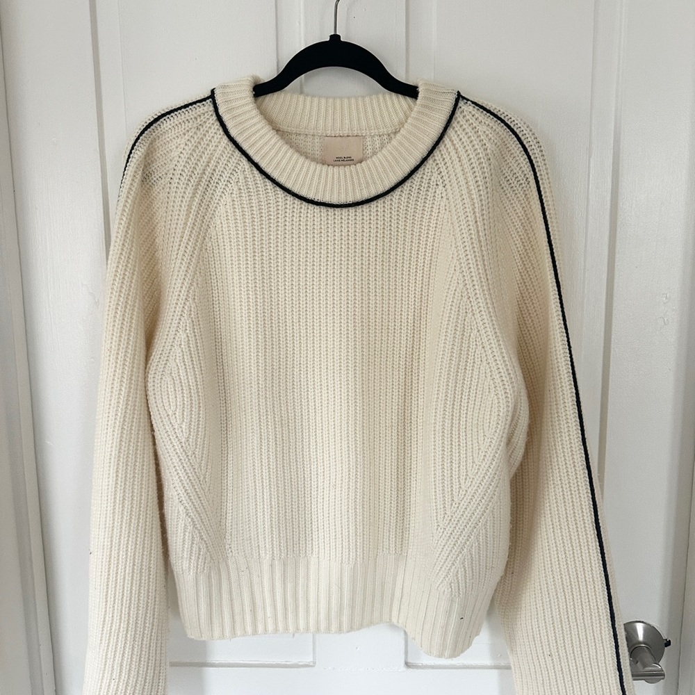 H&M Cream Wool-Blend Knit Sweater with Black Trim